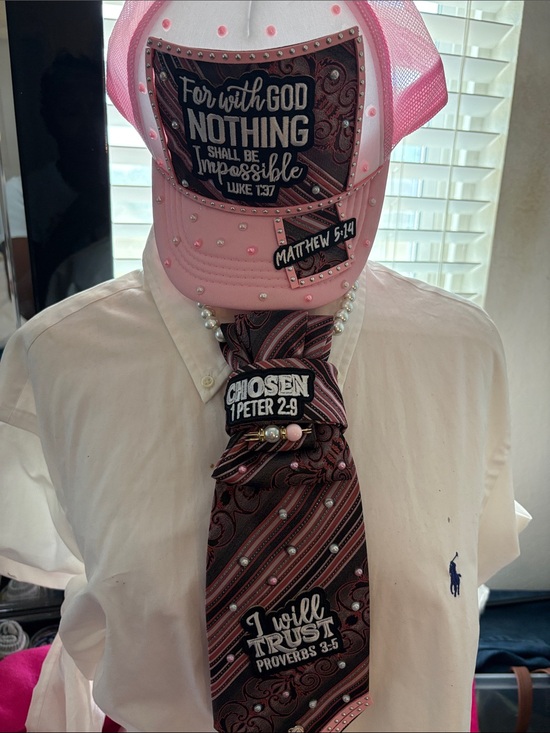 Accessories - Christian Pink Embellished Trucker Hat and Matching Tie Set